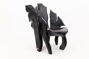 Sculptural Black Charred Wood Armchair in Organic Form by Logniture, gallery view 17