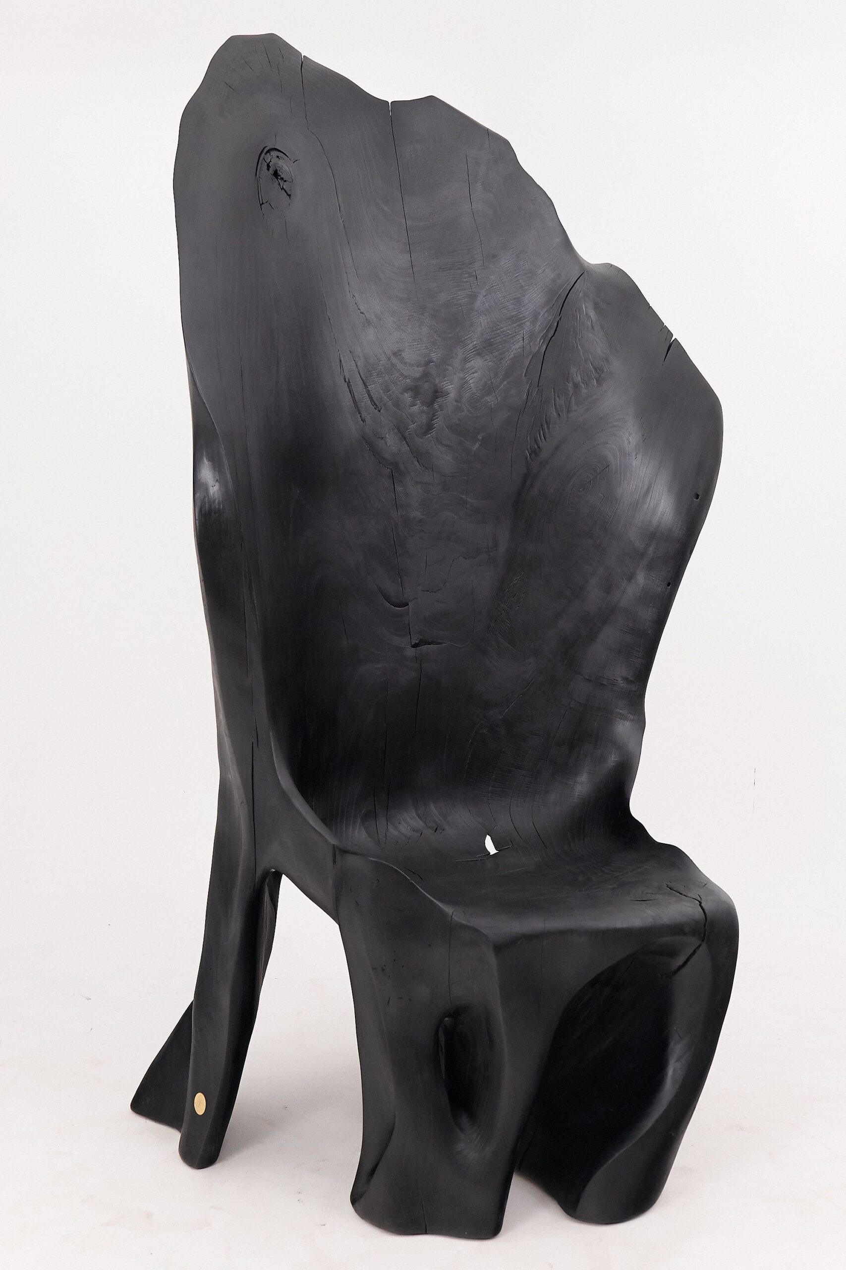 XXL Charred Black Wood Throne Chair in Organic Form by Logniture