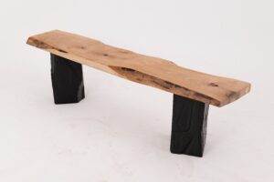 Live Edge Solid Wood Bench with Charred Legs, Organic Modern by Logniture, main view