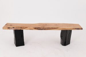 Live Edge Solid Wood Bench with Charred Legs, Organic Modern by Logniture, gallery view 2