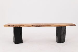 Live Edge Solid Wood Bench with Charred Legs, Organic Modern by Logniture, gallery view 3
