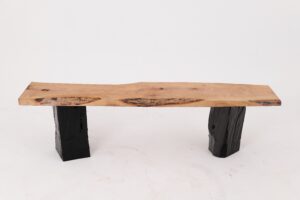 Live Edge Solid Wood Bench with Charred Legs, Organic Modern by Logniture, gallery view 4
