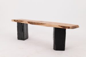 Live Edge Solid Wood Bench with Charred Legs, Organic Modern by Logniture, gallery view 5