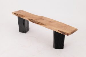 Live Edge Solid Wood Bench with Charred Legs, Organic Modern by Logniture, gallery view 6