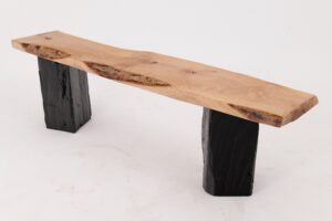 Live Edge Solid Wood Bench with Charred Legs, Organic Modern by Logniture, gallery view 7