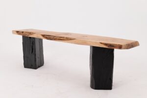 Live Edge Solid Wood Bench with Charred Legs, Organic Modern by Logniture, gallery view 8