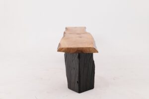Live Edge Solid Wood Bench with Charred Legs, Organic Modern by Logniture, gallery view 9