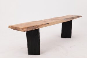 Live Edge Solid Wood Bench with Charred Legs, Organic Modern by Logniture, gallery view 10