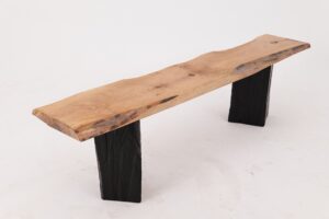 Live Edge Solid Wood Bench with Charred Legs, Organic Modern by Logniture, gallery view 11