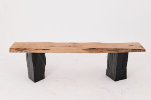 Live Edge Solid Wood Bench with Charred Legs, Organic Modern by Logniture, gallery view 13