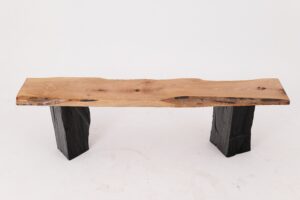 Live Edge Solid Wood Bench with Charred Legs, Organic Modern by Logniture, gallery view 14
