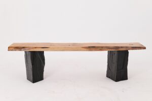 Live Edge Solid Wood Bench with Charred Legs, Organic Modern by Logniture, gallery view 15