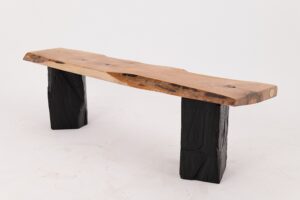 Live Edge Solid Wood Bench with Charred Legs, Organic Modern by Logniture, gallery view 16