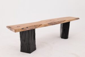 Live Edge Solid Wood Bench with Charred Legs, Organic Modern by Logniture, gallery view 18