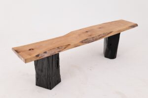 Live Edge Solid Wood Bench with Charred Legs, Organic Modern by Logniture, gallery view 19