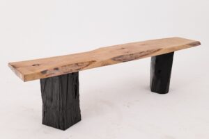 Live Edge Solid Wood Bench with Charred Legs, Organic Modern by Logniture, gallery view 20
