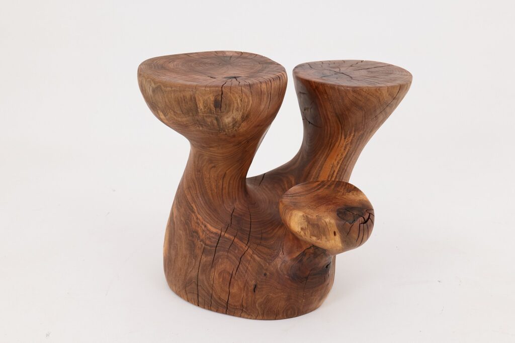 Logniture, Walnut Solid Wood Sculptural Side Table, Original Contemporary Design