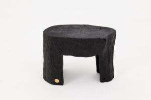 Rustic Sculptural Side Table, Burnt Black Wood, Carved, Unique, Logniture, gallery view 2