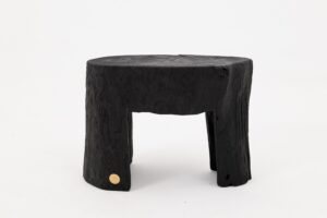 Rustic Sculptural Side Table, Burnt Black Wood, Carved, Unique, Logniture, gallery view 3