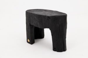 Rustic Sculptural Side Table, Burnt Black Wood, Carved, Unique, Logniture, gallery view 5