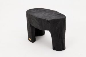 Rustic Sculptural Side Table, Burnt Black Wood, Carved, Unique, Logniture, gallery view 6