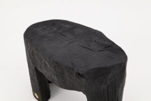Rustic Sculptural Side Table, Burnt Black Wood, Carved, Unique, Logniture, gallery view 7