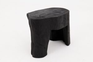 Rustic Sculptural Side Table, Burnt Black Wood, Carved, Unique, Logniture, gallery view 8