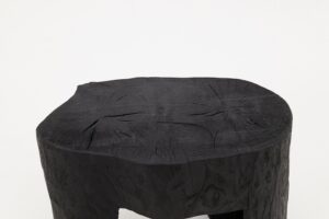 Rustic Sculptural Side Table, Burnt Black Wood, Carved, Unique, Logniture, gallery view 10