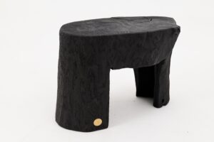 Rustic Sculptural Side Table, Burnt Black Wood, Carved, Unique, Logniture, gallery view 14
