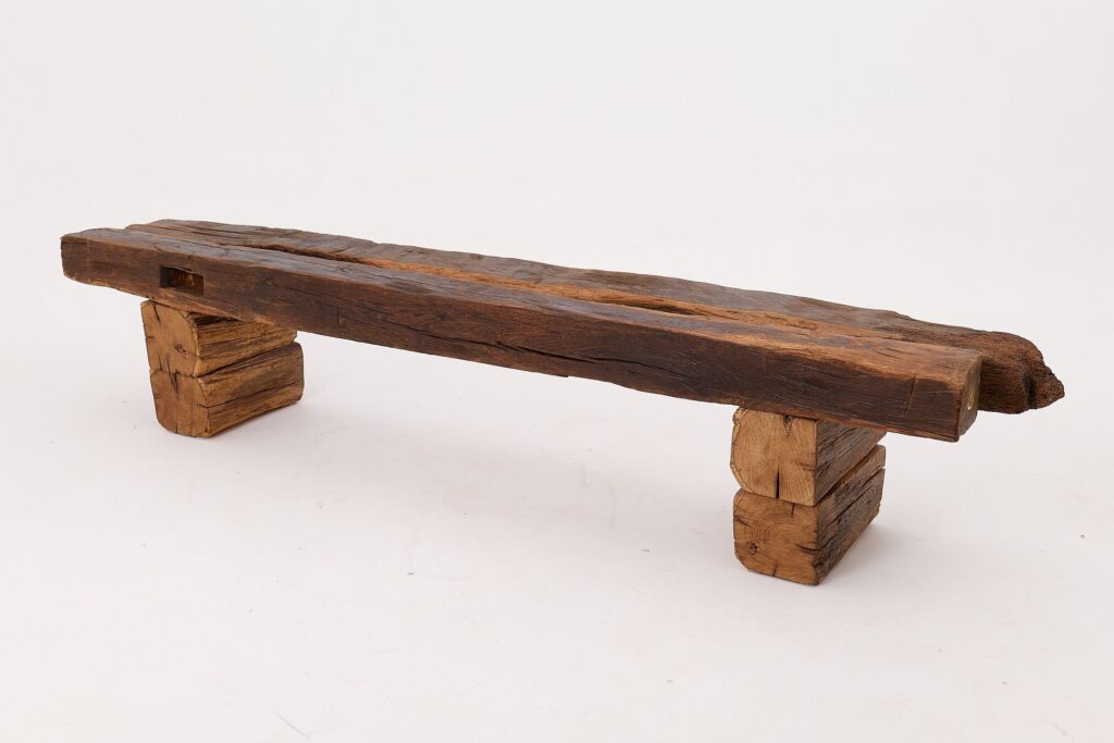 XXL Reclaimed Oak Wood Brutalist Bench, Natural and Eco Friendly