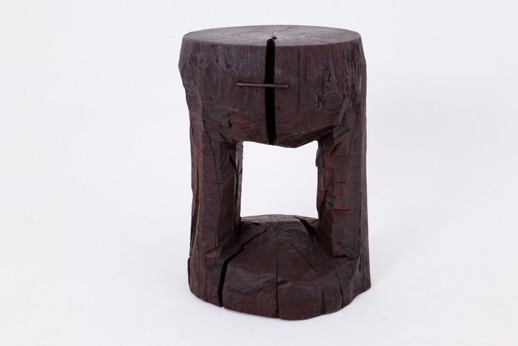 Sculptural Hardwood Side Table, Coffee Table, Red Stain, Hand-Carved,