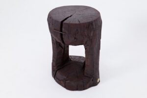Sculptural Hardwood Side Table, Coffee Table, Red Stain, Hand-Carved,, gallery view 5