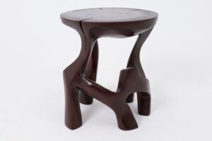 Solid Wood Sculptural Side Table, Contemporary Design, Red Wood, main view