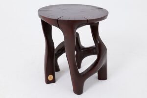 Solid Wood Sculptural Side Table, Contemporary Design, Red Wood, gallery view 2