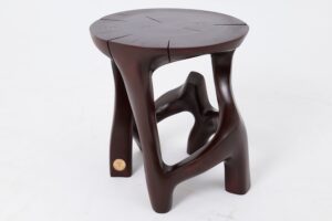 Solid Wood Sculptural Side Table, Contemporary Design, Red Wood, gallery view 3