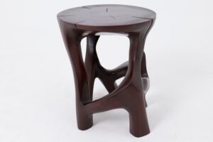 Solid Wood Sculptural Side Table, Contemporary Design, Red Wood, gallery view 4
