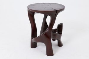 Solid Wood Sculptural Side Table, Contemporary Design, Red Wood, gallery view 5