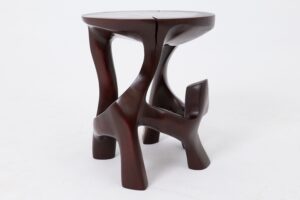 Solid Wood Sculptural Side Table, Contemporary Design, Red Wood, gallery view 7