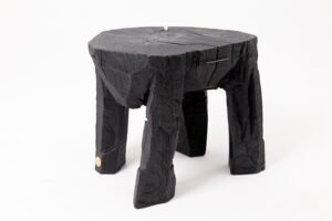 Sculptural Side Table, Rustic, Burnt Black Wood, Carved, Handmade, gallery view 2