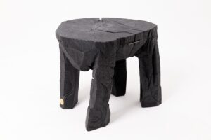 Sculptural Side Table, Rustic, Burnt Black Wood, Carved, Handmade, gallery view 3