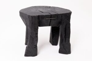 Sculptural Side Table, Rustic, Burnt Black Wood, Carved, Handmade, gallery view 4