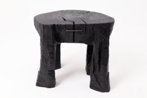Sculptural Side Table, Rustic, Burnt Black Wood, Carved, Handmade, gallery view 5