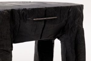 Sculptural Side Table, Rustic, Burnt Black Wood, Carved, Handmade, gallery view 6