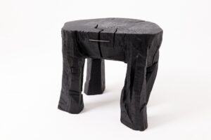 Sculptural Side Table, Rustic, Burnt Black Wood, Carved, Handmade, gallery view 7