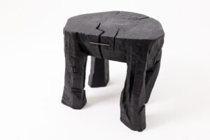 Sculptural Side Table, Rustic, Burnt Black Wood, Carved, Handmade, gallery view 8