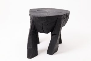 Sculptural Side Table, Rustic, Burnt Black Wood, Carved, Handmade, gallery view 10