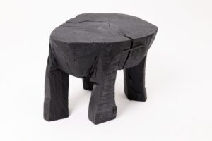 Sculptural Side Table, Rustic, Burnt Black Wood, Carved, Handmade, gallery view 12