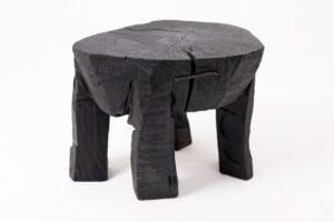 Sculptural Side Table, Rustic, Burnt Black Wood, Carved, Handmade, gallery view 13