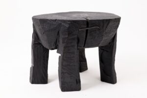 Sculptural Side Table, Rustic, Burnt Black Wood, Carved, Handmade, gallery view 14