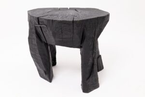 Sculptural Side Table, Rustic, Burnt Black Wood, Carved, Handmade, gallery view 15